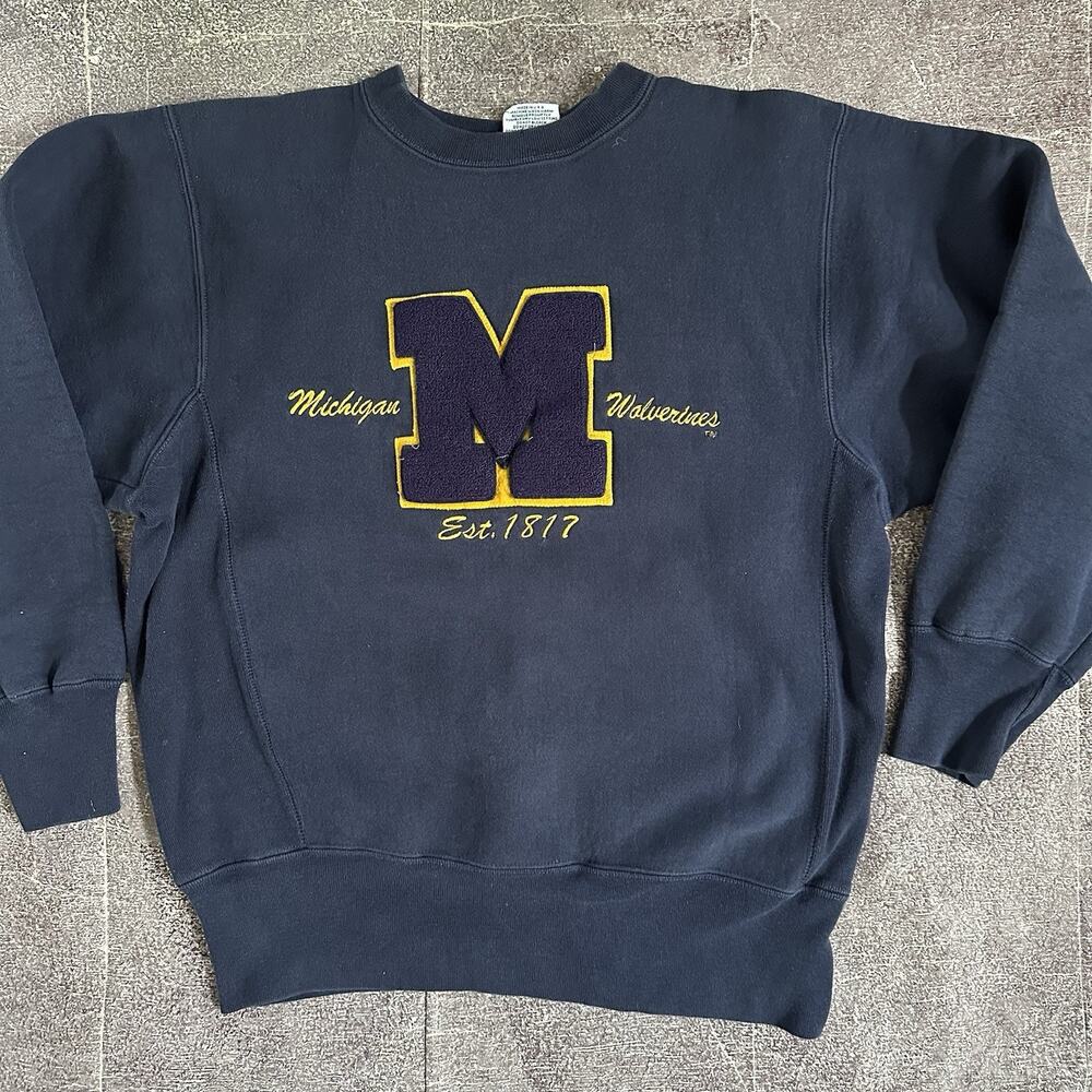 Men's Vintage 90's Benchmark Michigan Wolverines Blue Crewneck Sweatshirt Sz L